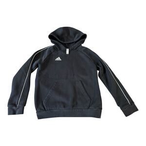 Adidas Boys Small 9-10 Black Pullover Hoodie White Piping Athletic